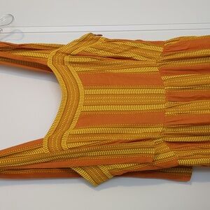 Sunny Sriped Viscose Yellow Orange Maxi Dress Tie Straps Small